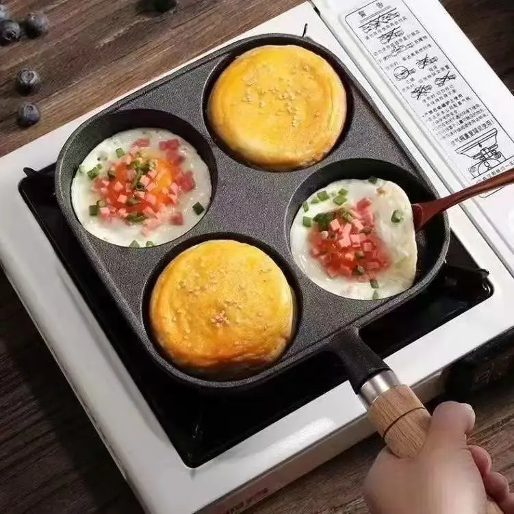 

Чугунная сковорода для яиц, 4-луночная машина для приготовления завтрака для гамбургеров, омлета, блинов, антипригарное покрытие, бесплатный кухонный инструмент для приготовления пищи