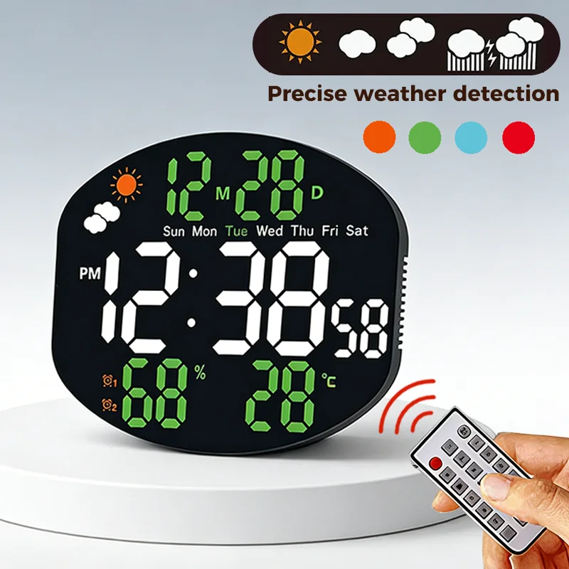 Large Digital Wall Clock Remote Control Electronic Clock Weather Station With Dual Alarms TEMP Humidity Display LED Alarm Clock