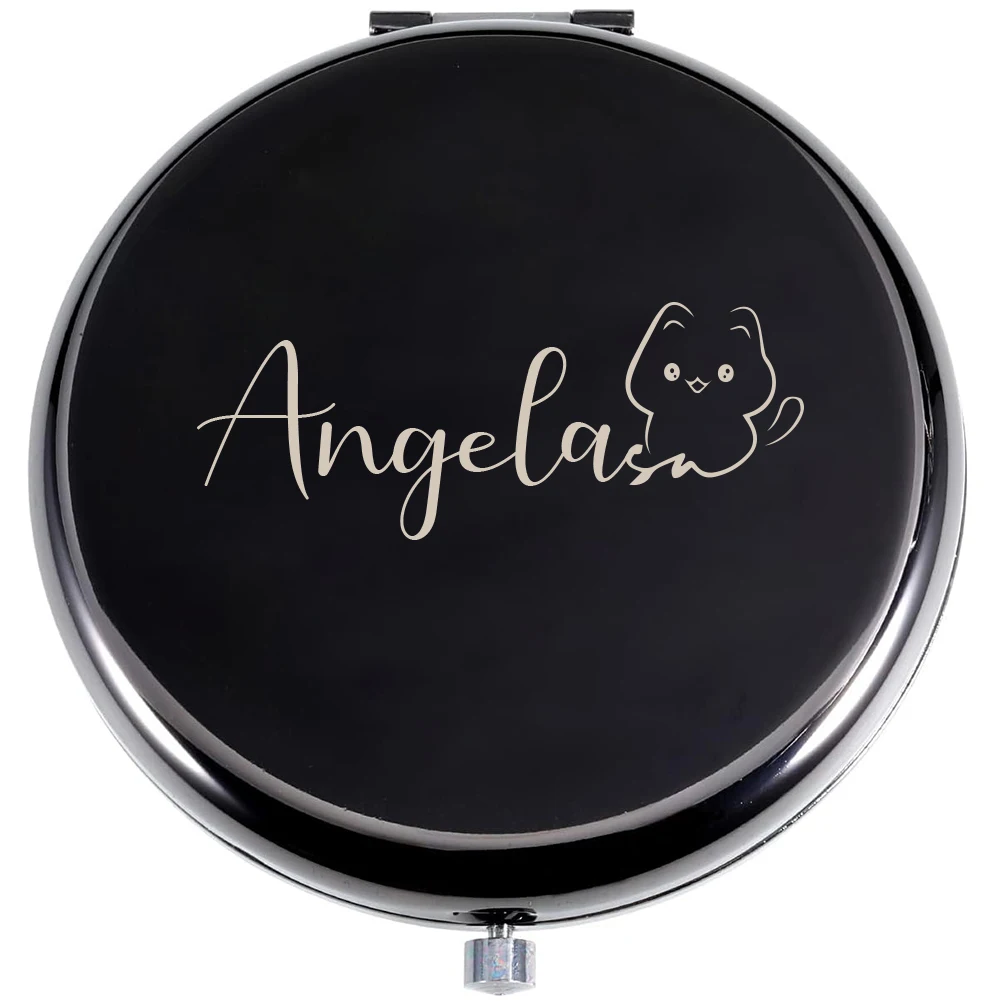 1pc incisione simpatico gatto con nome personalizzato specchio per il trucco regalo di compleanno nastro color oro specchio pieghevole con nome