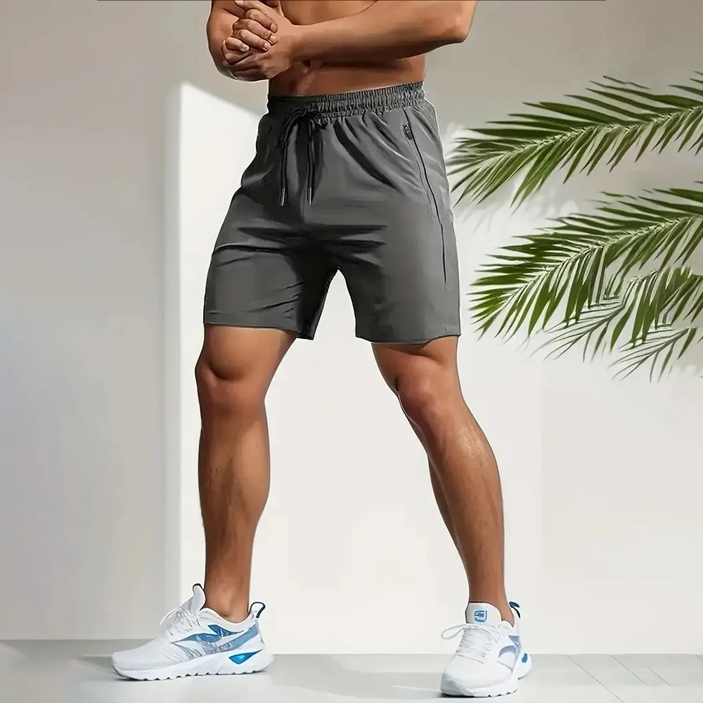 Men's trendy beach shorts, casual sports shorts, fitness training trousers, zip pocket, lightweight breathable trousers