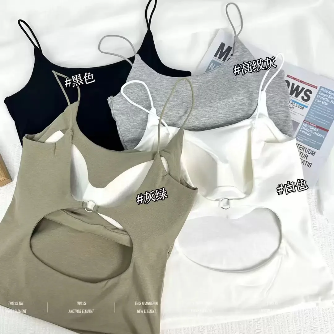 Camisola Sexy de verano con espalda descubierta, diseño recortado de encaje con sujetador incorporado, camisa sin mangas con espalda en U para mujer, cómoda y elegante