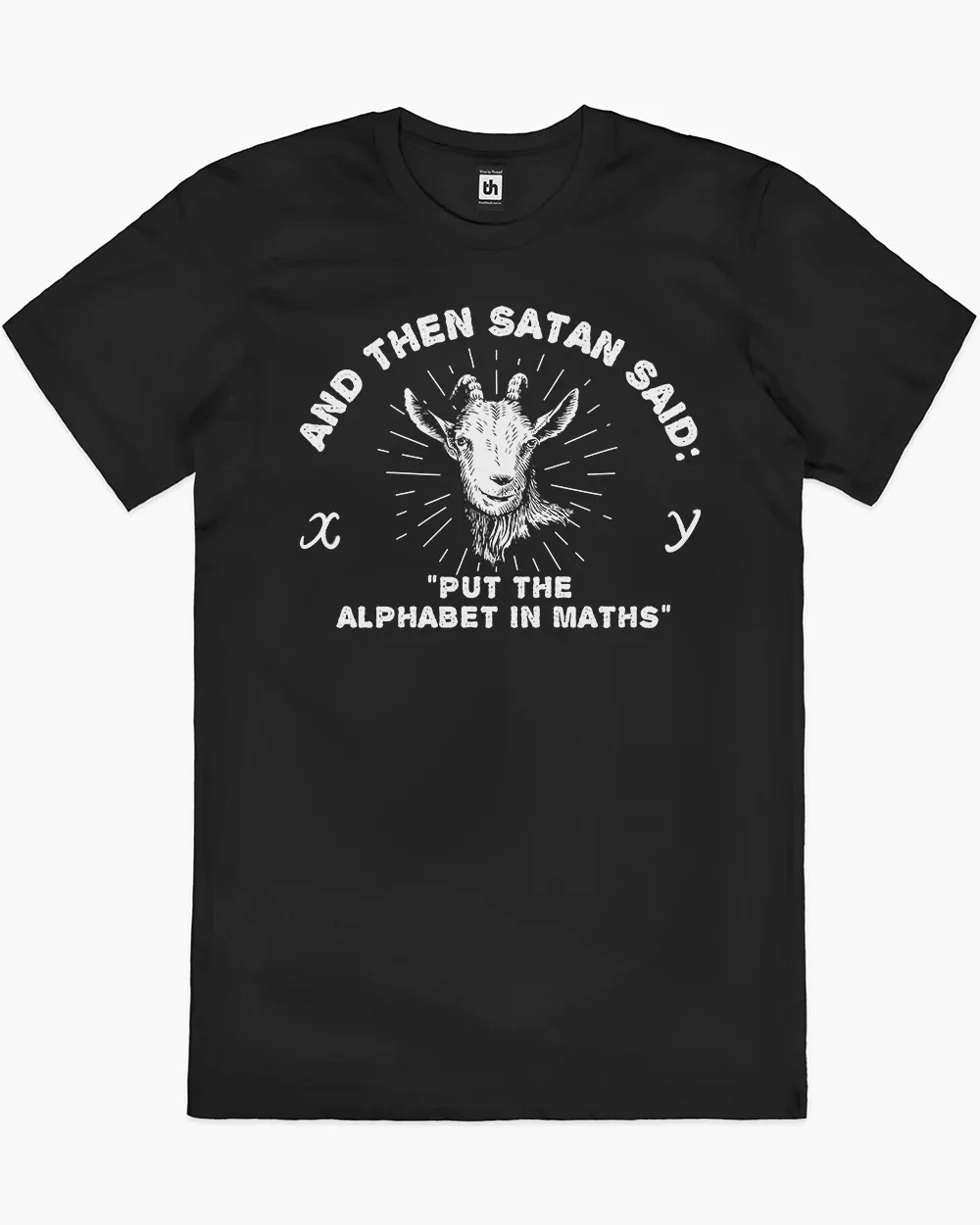 

Dark Humor Satan Maths Alphabet Cotton Tee Goat Graphic for Trendy Outfits and Edgy - Loving Halloween Tee All Saints' Day