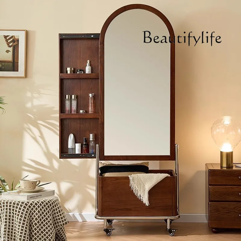 New Chinese solid wood full-body mirror household bedroom floor-to-ceiling integrated locker full-length mirror