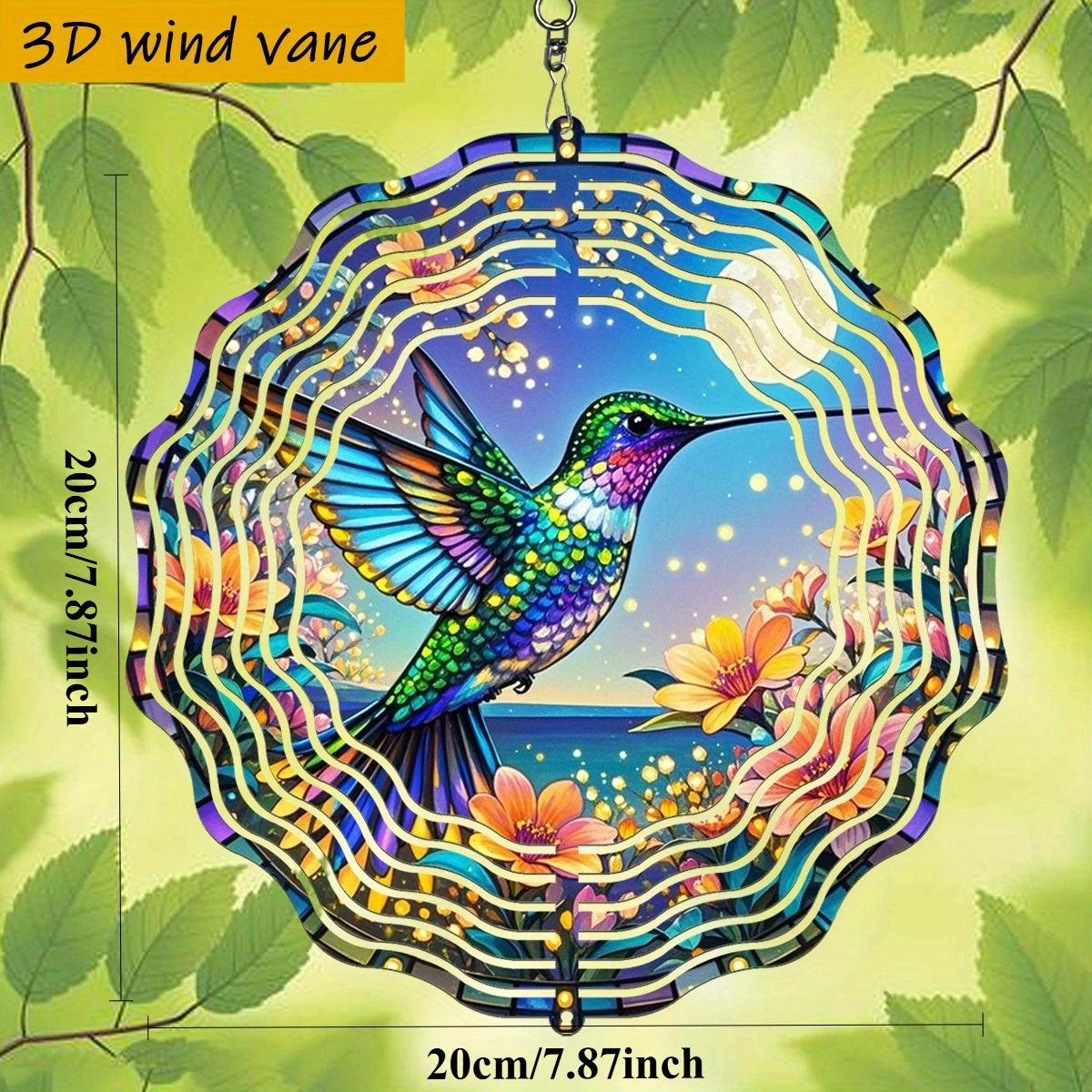 3D 1pc, Colorful Hummingbirds Fluttering Among Flowers Under The, with a Rotating Hook, 360°Seasonal Creative Wind Spinner Set