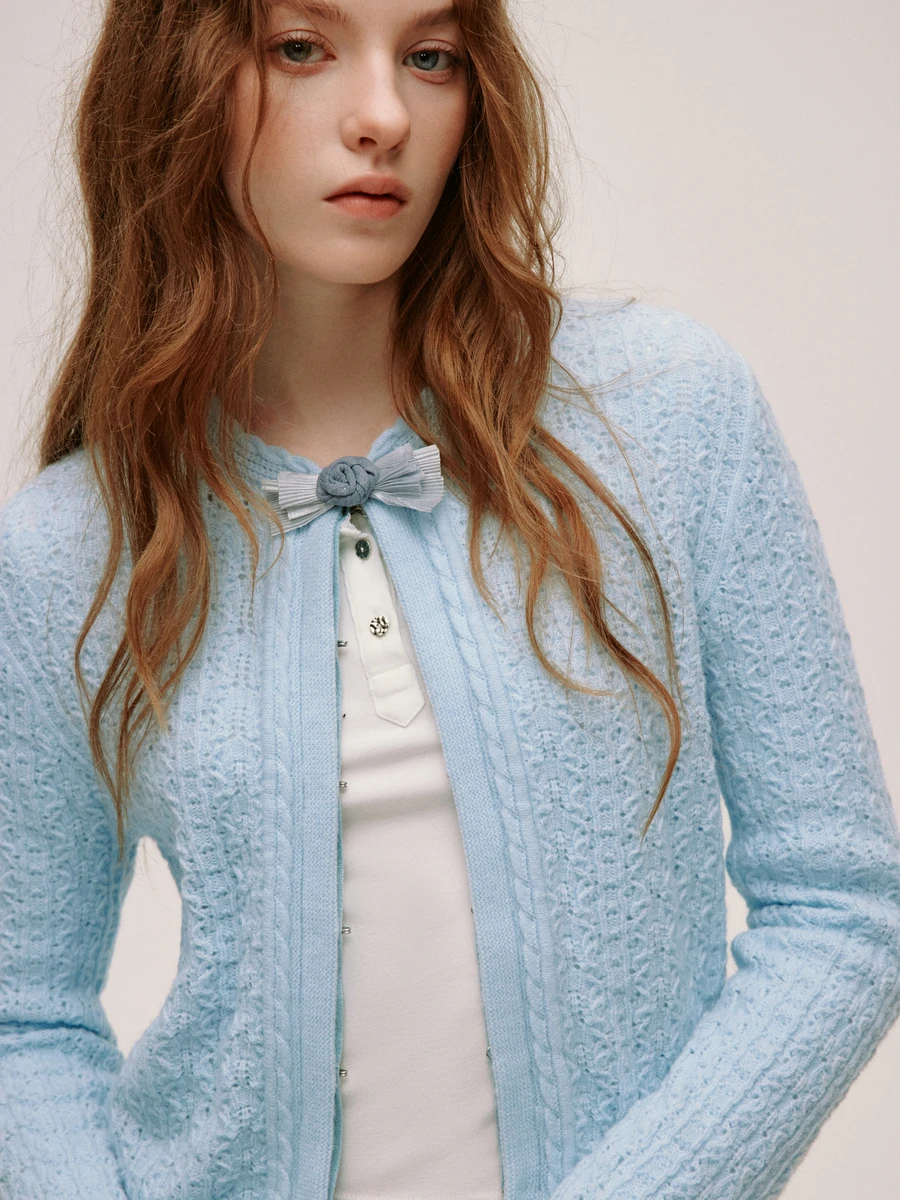 

Женский трикотаж из смесовой шерсти, круглый декоративный свитер Ne 3D, синий открытый кардиган, весенний длинный свеч ort Length