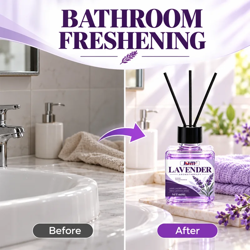 KJM Lavender Reed Diffuser 60ML Home Fragrance Aromatherapy Oil Long Lasting Scent Room Freshener Decorative Aroma