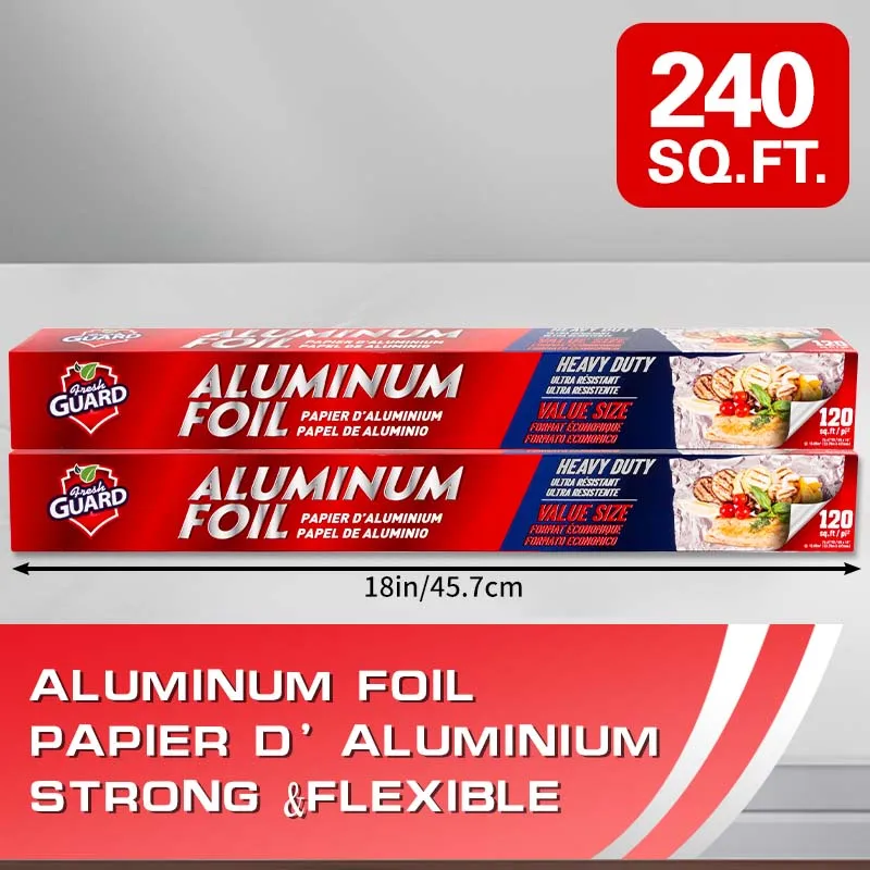 

Fresh Guard Silver Aluminum Foil Roll for Food Strong and Heavy Duty Aluminum Foil Wrap for Grilling Baking Roasting and Food