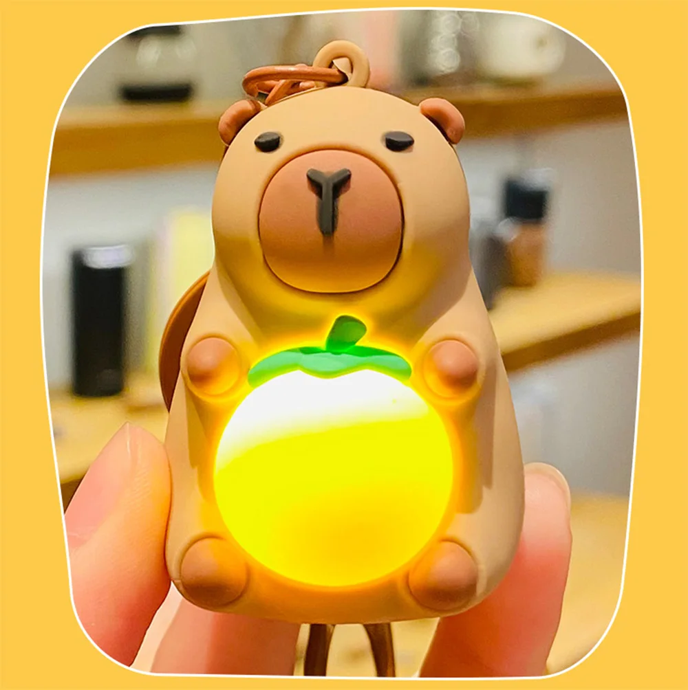 Creative Luminous Capybara Keychain Simulation Capibara Anime Lighting In The Dark Toy Kawaii Cute Mini Doll Stuffed Keyring