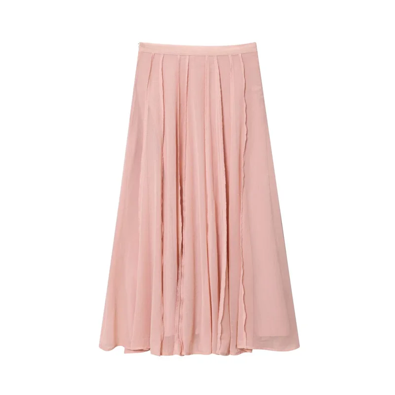 

Women's Skirt Fall 2025 New Pink Translucent Midi Skirt Casual Fashion Gentle and Lively Personality Versatile