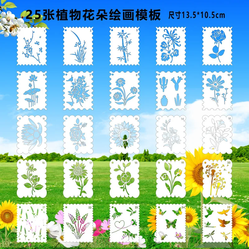 

Season Flower Plant Stencil Scrapbooking Stamp Album Decor Embossing Paper Card Painting Template 25Pcs Plastic Stencils For Kid