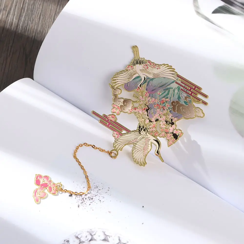 Student Gift Chinese style Retro Tassel Metal Book Clip Brass Bookmark Pagination Mark Painted