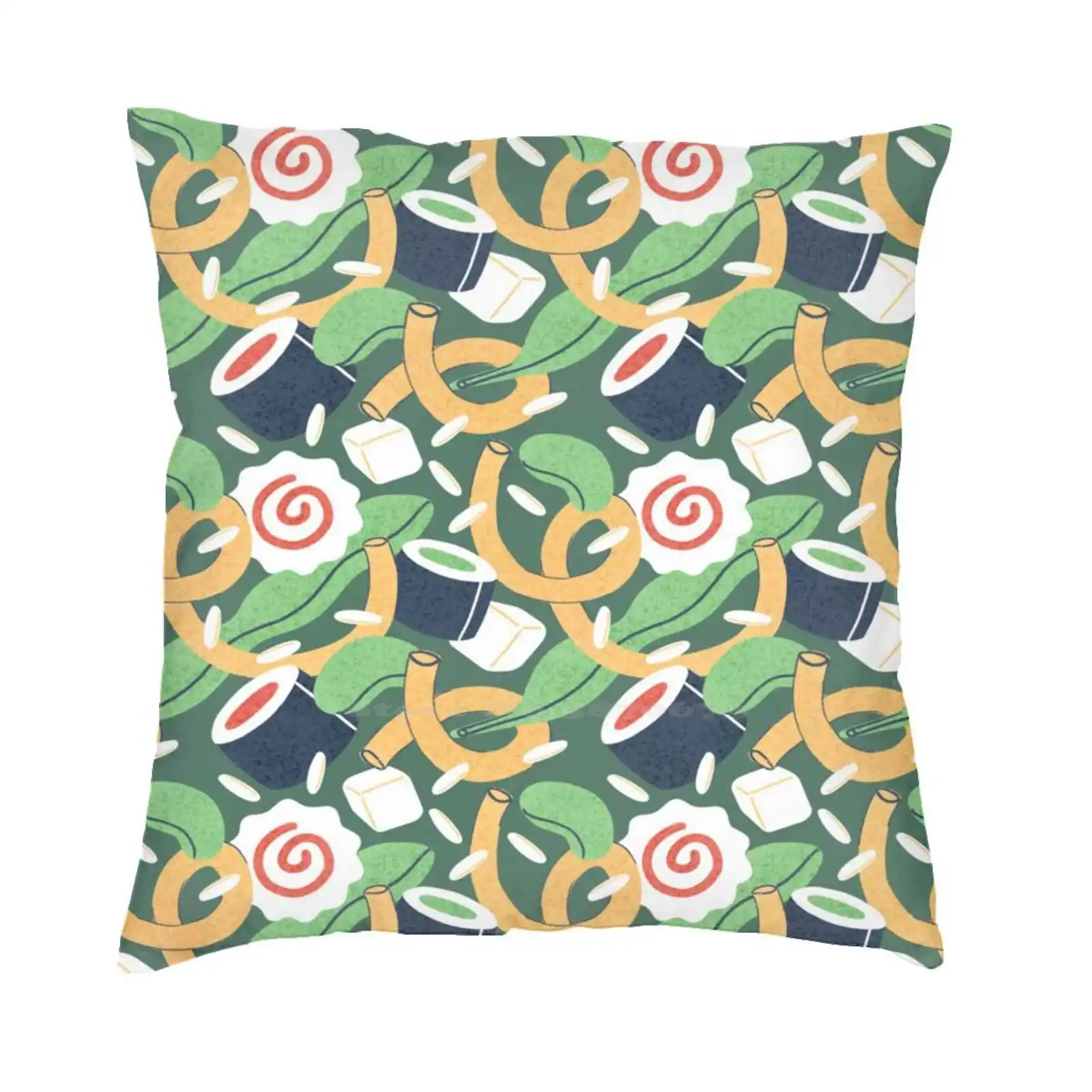 Camiseta colorida de Sushi volador, Camiseta de algodón, patrón de comida japonesa de Sushi, superficie textil, arroz, Tofu, Udon, Edamame, Kamaboko _ Kiky