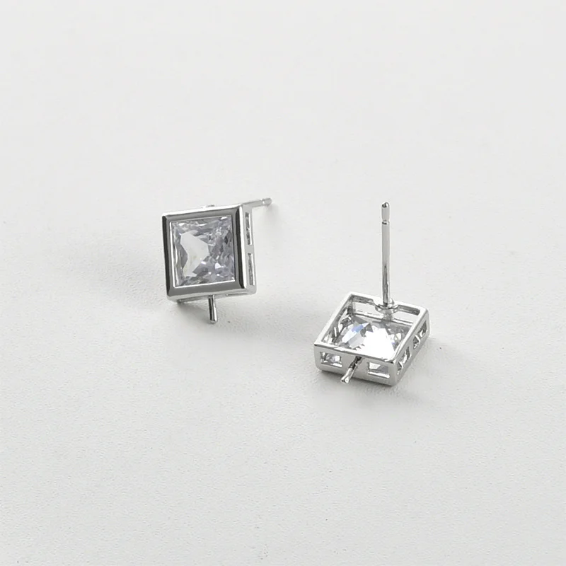 6pair 9x9mm DIY Jewelry Accessorie Square CZ Zirconia Stud Earring Base with Pin for Women Bridal Pearls Earring Making