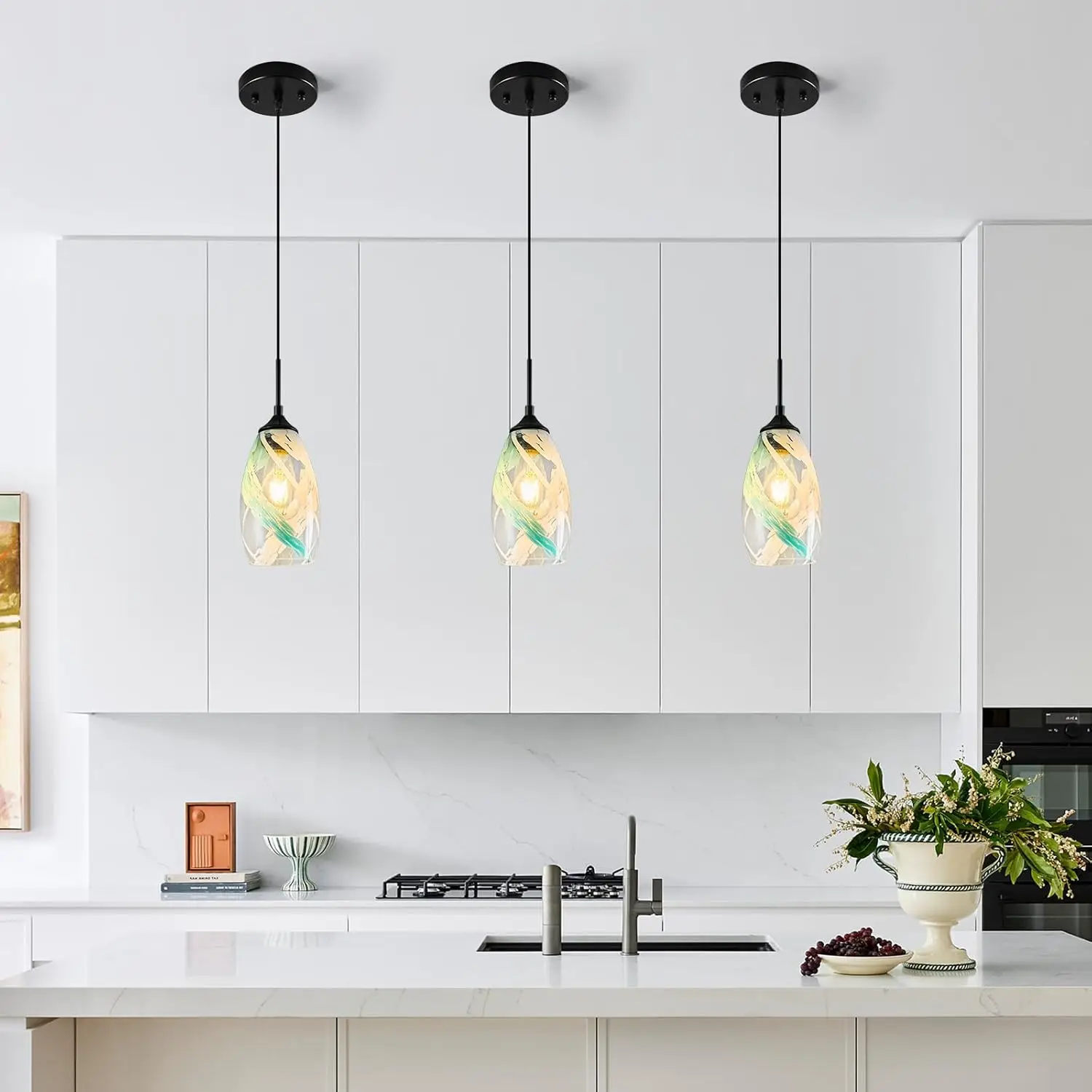 Lámpara colgante de vidrio transparente, miniluces colgantes de Isla de cocina, accesorios de iluminación modernos con acabado negro, accesorios de iluminación ajustables