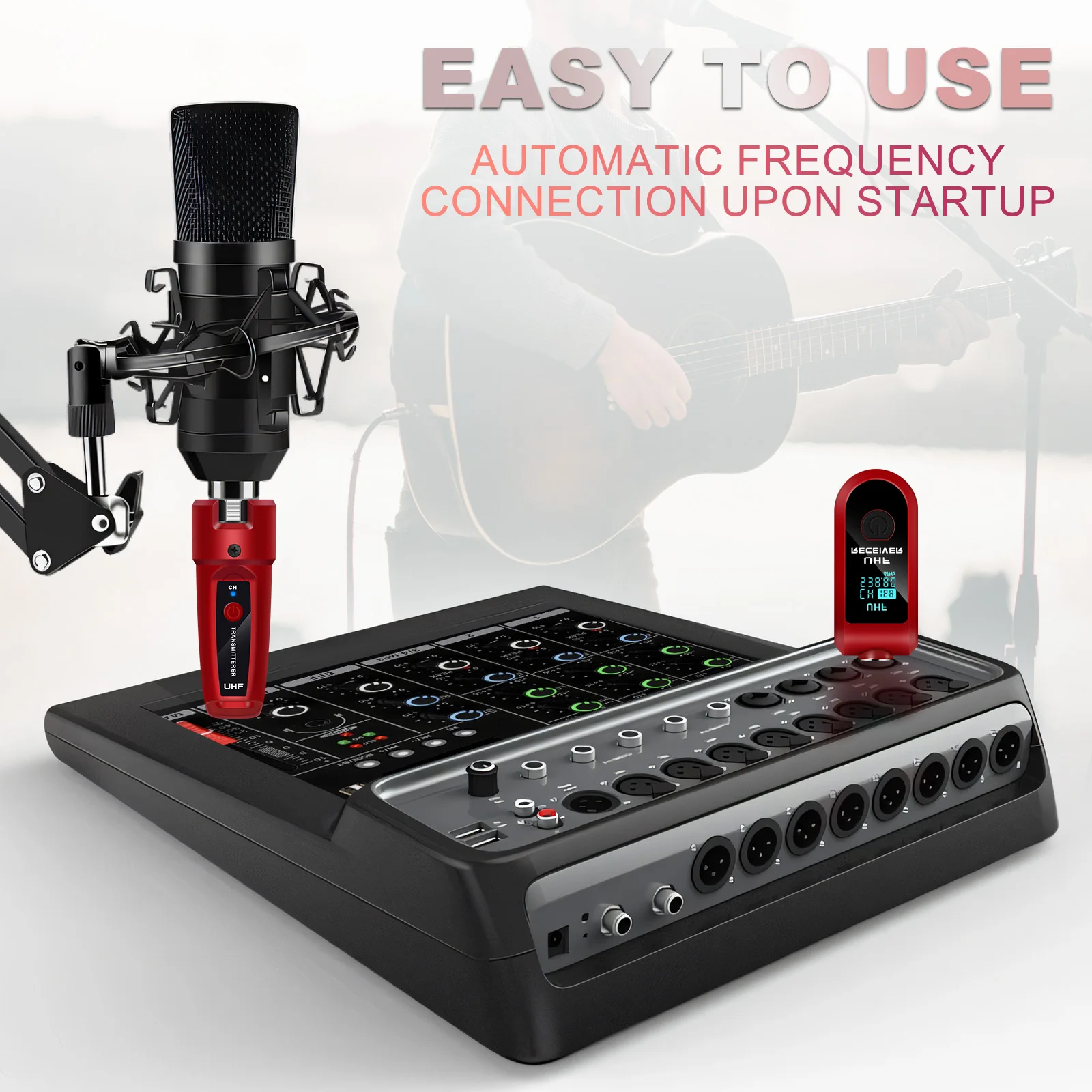 Red Color Professional wireless guitar XLR transmitter and receiver wireless mic system for BETA58 E945 mic audio mixer PA