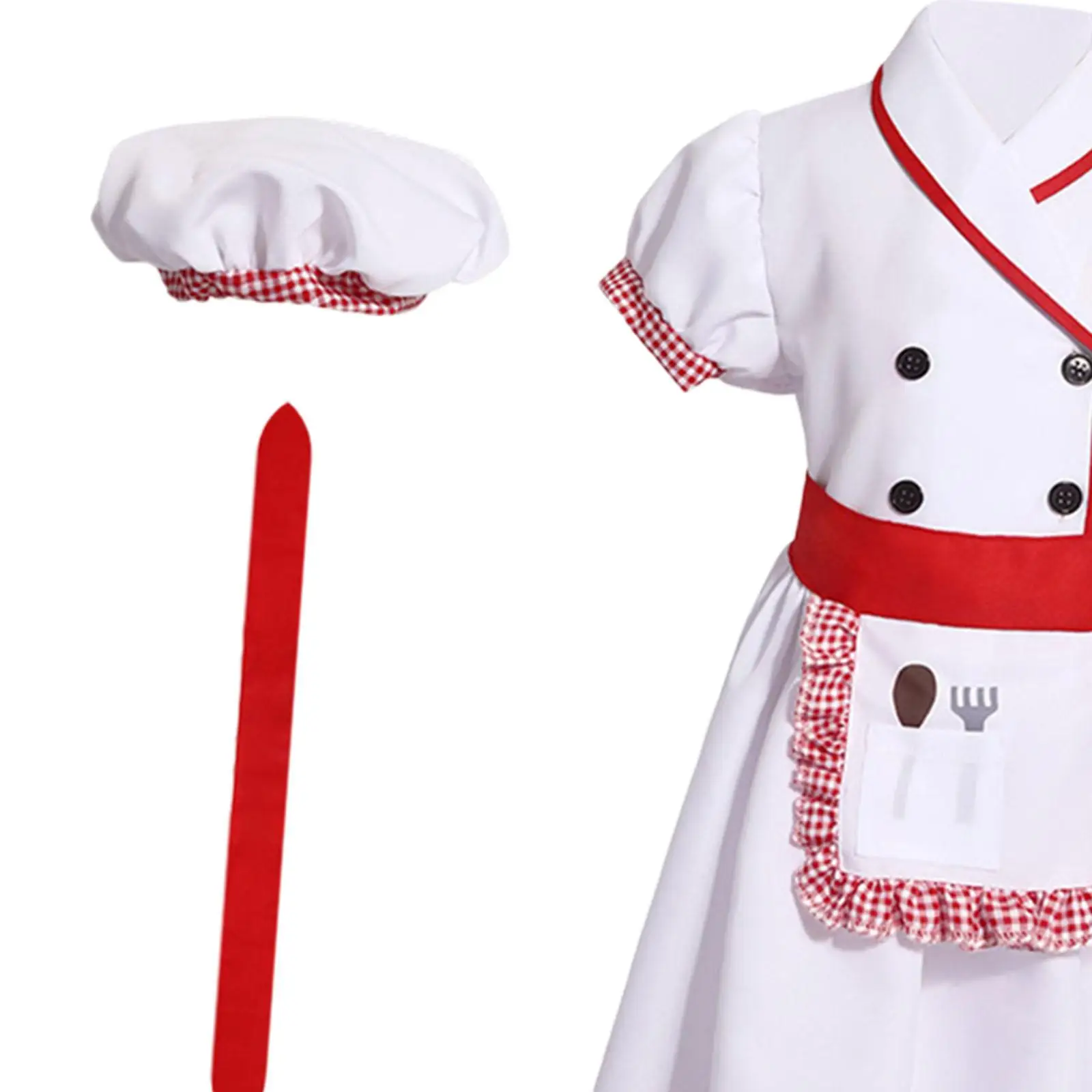 Kids Baking Chef Outfit Pretend Play Dress Up Set Polyester Uniform Kitchen Accessories for Birthday Gift