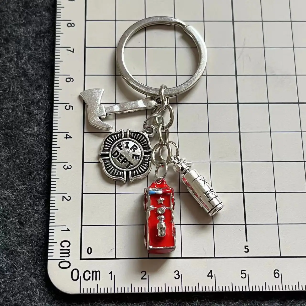 Fire Engine Fire Extinguisher Axe Fire Cap Fire Dept Fireman Firefighter KeyChain KeyRing Man Accessories Jewelry Pendant