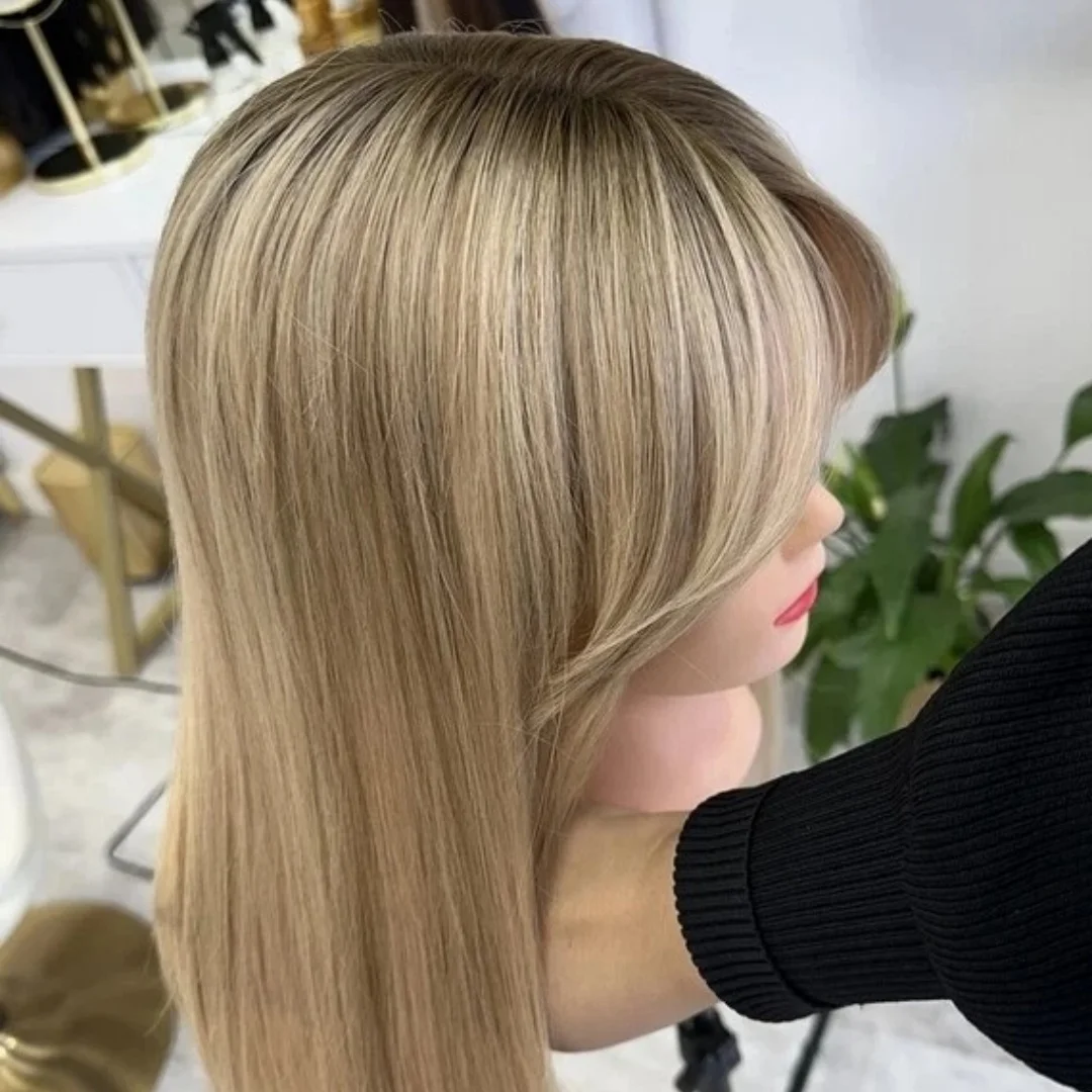 

Light Blonde Wigs Classic Long Natural Straight Synthetic Lace Front Wig With Bangs Preplucked Hairline Wig On Clearance Sale