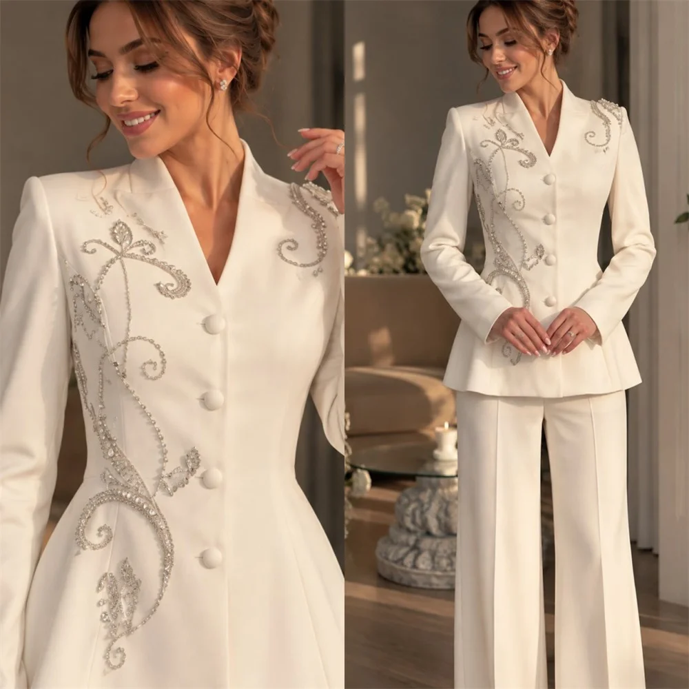 Women's Dresses Suit Gowns Elegant Appliques Single Breasted Jacket Coat Pants For Female Satin 2 Pieces Suit Customized M267498