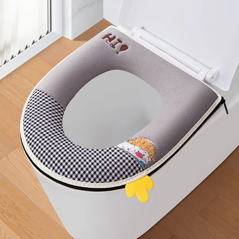 

2pcs Thick Household Toilet Seat Cover Zipper Design Skin Friendly and Soft Toilet Cover Suitable for All Seasons and Washable