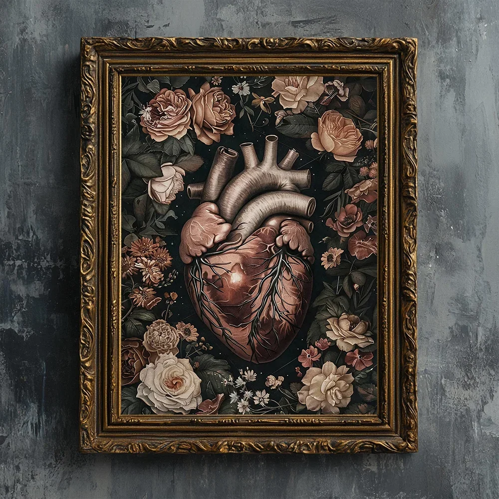 1pc Unframed Floral Skeleton Portrait Anatomical Dark Academia Halloween Printable Spooky Decor Vintage Poster Gothic Painting F