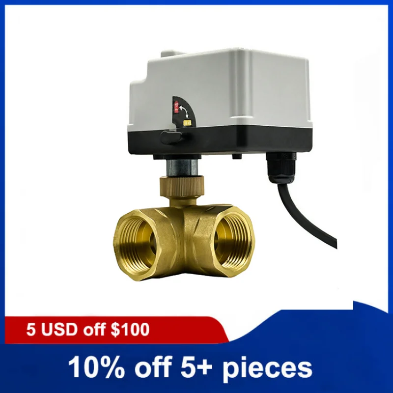 1inch Three Way Brass Motorized Ball Valve T Type 220V 12V 24V Three Wire Two Control Electric Ball Valve With Manual Switch