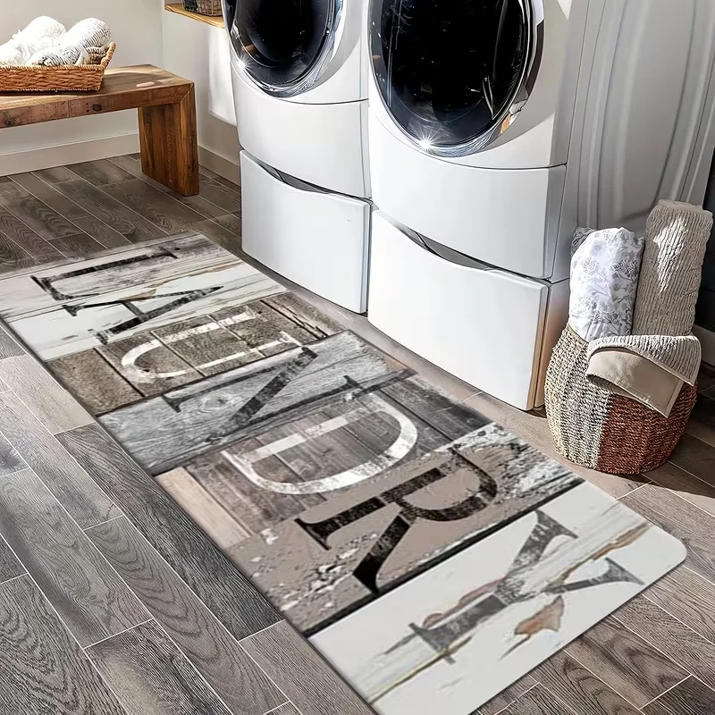 Wood Grain Print Laundry Room Rug Floor Carpet for Kitchen Living Bedroom Multi-Functional Indoor Hallway Rug Entrance Doormat