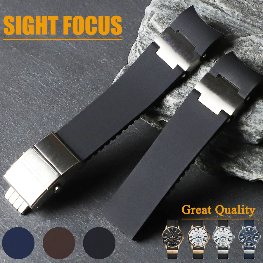 22mm Curved End Waterproof Silicone Rubber Replacement Watch Band For Ulysse Nardin Watch Straps 263 DIVER and MARINE Bracelets