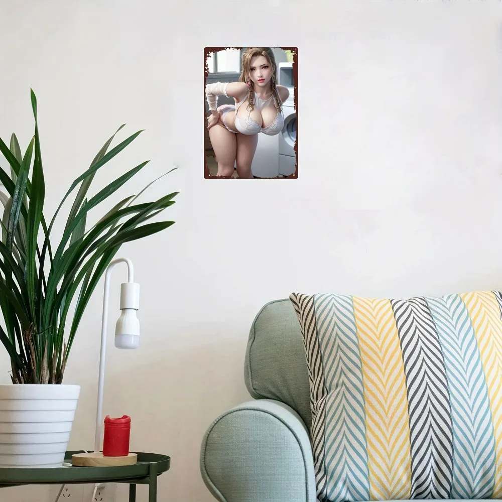 Retro Anime Aerith Gainsborough Pin-Up Metal Tin Sign Vintage Final Fantasy Wall Art Decor for Man Cave