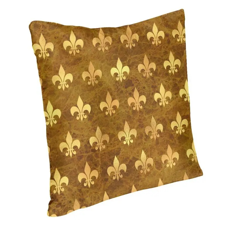 Royal Gold Brown Marble Fleur De Lis Cushion Cover 45x45cm Lily Flower Soft Velvet Luxury Pillow Cases for Sofa