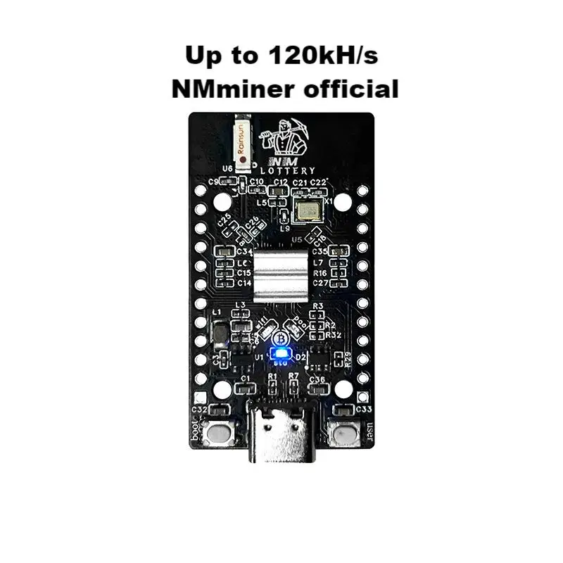 NMMiner Official Mini BTC Solo Lottery Miner Lucky 117KH/s higher hashrate on ESP32S3 bot-chain powerd one by one very low power