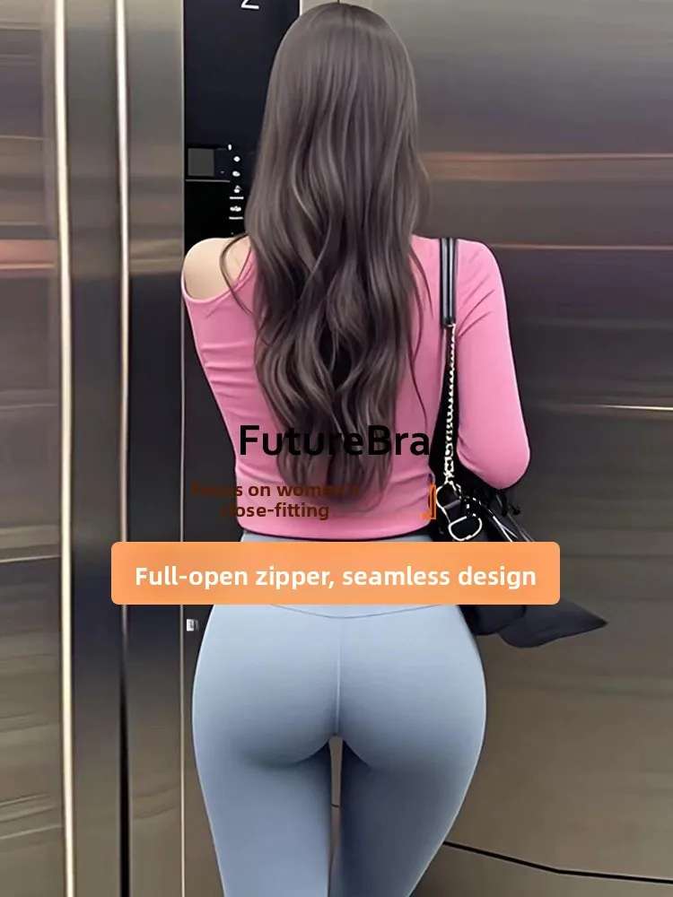 FutureBra Yoga-Hose mit hoher Taille für Damen, Sommer, Outdoor, versteckter Reißverschluss, enge Po-Lifting-Hose, kein Tragen oder Ausziehen erforderlich