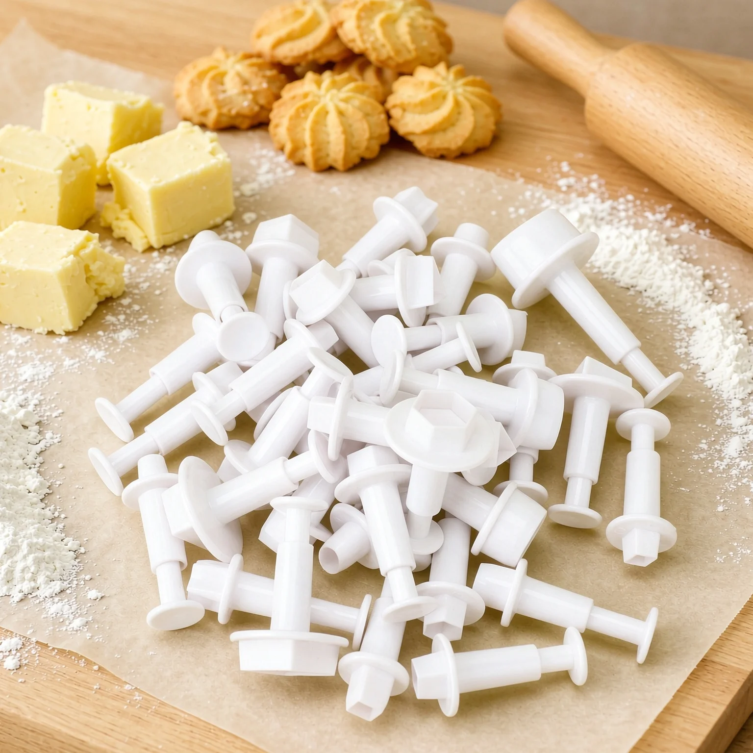 10/20Pcs Random Spring Cookie Cutters White Plastic Press Stamp Molds with Plunger Assorted Shape Biscuit Baking Tools for TMZ