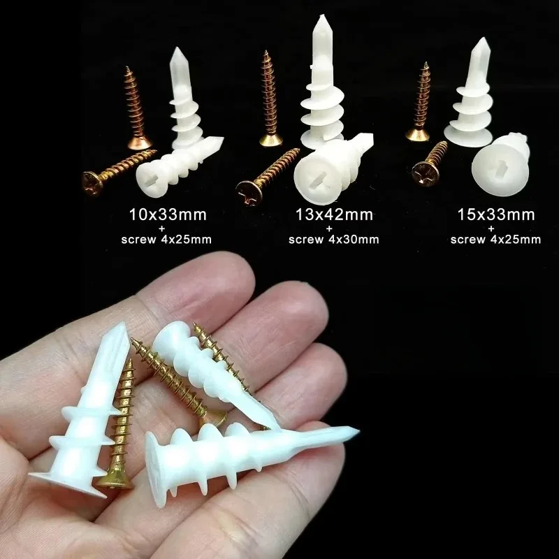 100/50/10set Drilling Drywall Anchor with Tapping Screw for Plasterboard Gypsum Hollow Cavity Wall Expansion Plug Plastic Nylon