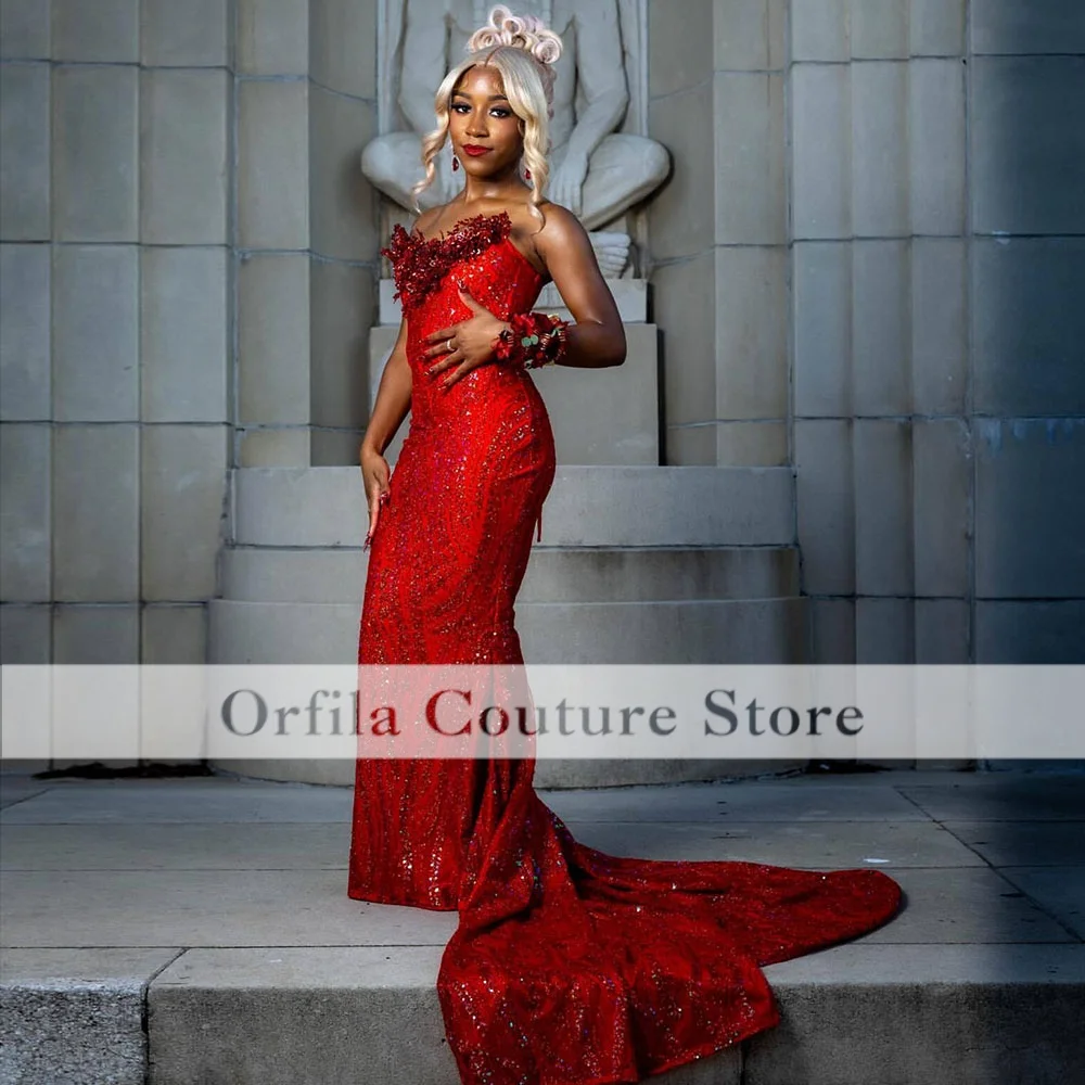 Red Prom Dresses 2026 Black Girls Mermaid Sequins Charming Party Gowns Customized Sleeveless Party Gowns Vestido De Festa