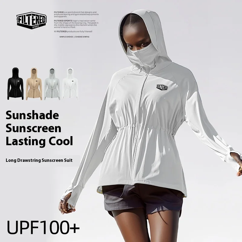 

Filtered Ice Silk Sunscreen Clothing Women's Mid Length Drawstring Breathable Light Uv Protection Clothing Upf100+ 088STFA088