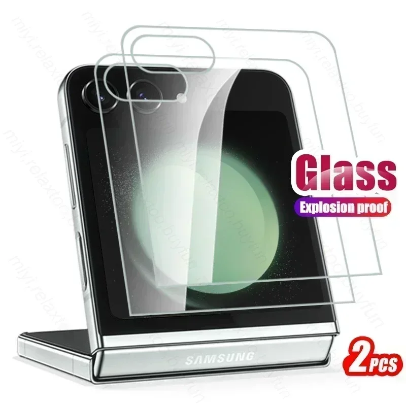 Sumsung ZFlip5 Glass 2PCS Protector de pantalla trasera completa de vidrio templado para Samsung Galaxy Z Flip5 5G Flip 5 6 Z5 vidrio protector