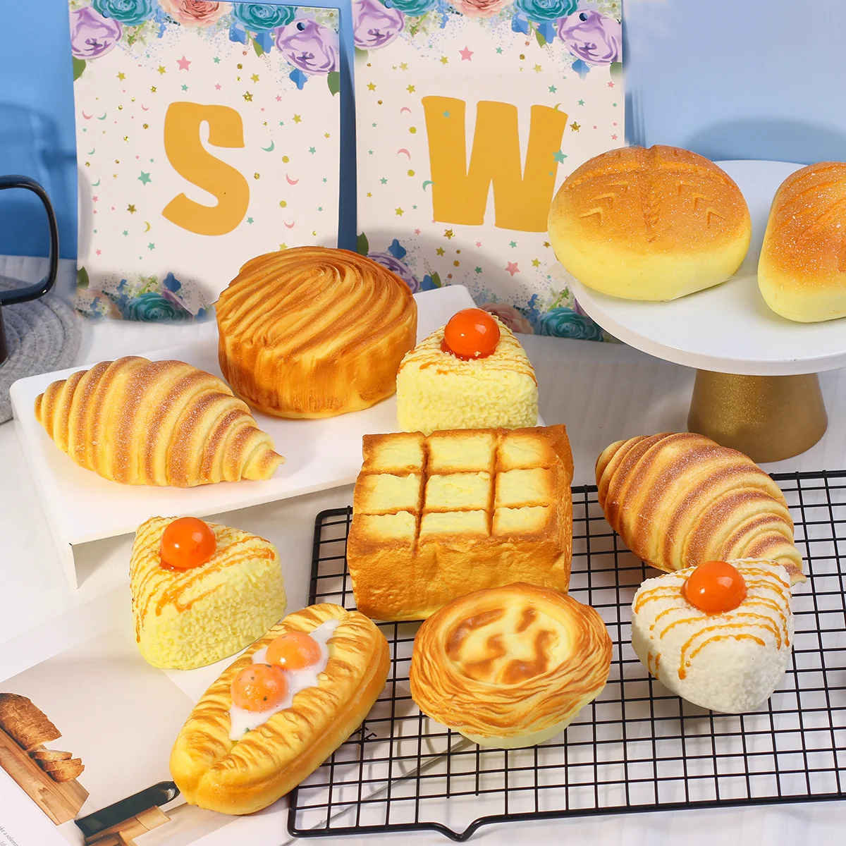 

Мягкий искусственный медленный отскок с ароматом, имитация хлеба, тостов, яичного пирога, игрушечная модель, украшение для дома, сжимаемые игрушки для снятия стресса