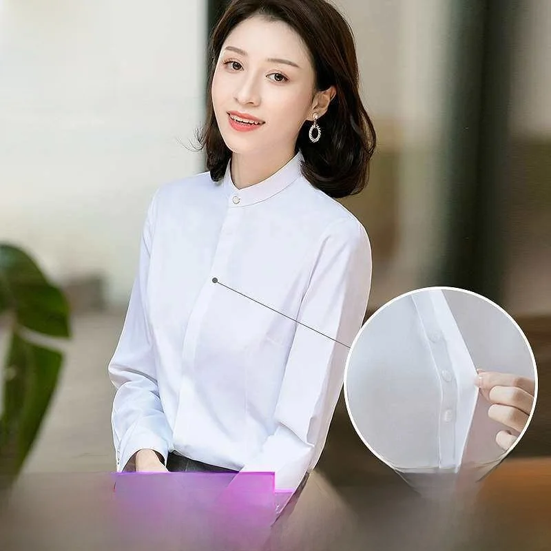 

Women's Standup Collar Long Sleeve White Shirt Comfortable Breathable Cotton Workwear Casual Business Fashion Spring