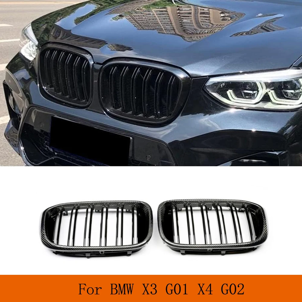 

Double Slat Front Grilles Kidney Grill For BMW X3 G01 G08 X4 G02 2018-2022 Car Racing Grille Car Styling Carbon Fiber With ABS