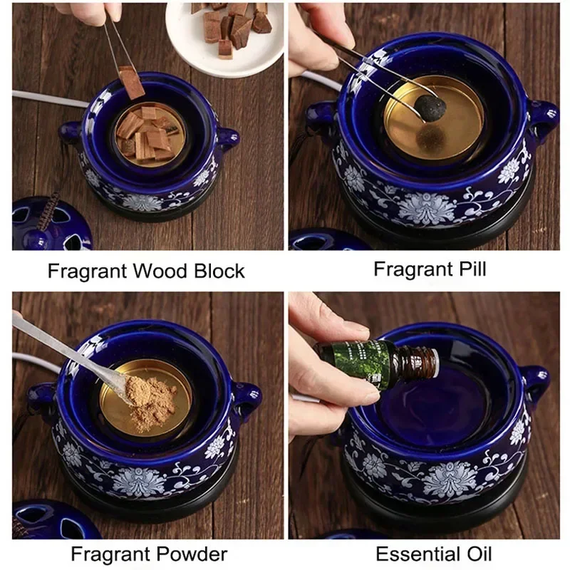 Jingdezhen Ceramic Electric Incense Burner 110V/220V Timing Essential Oil Furnace Temperature Regulate OUD Powder Fragrant Stove