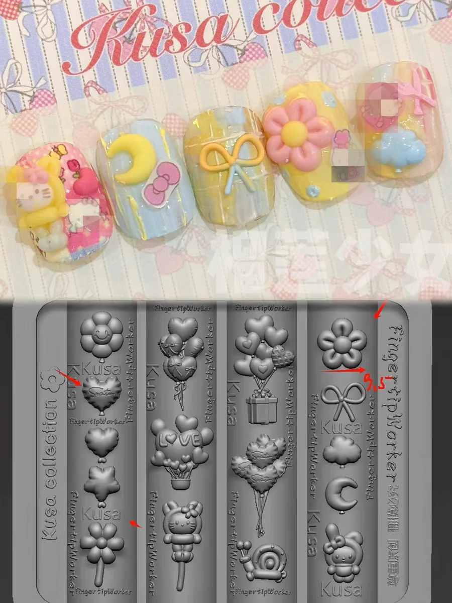 Moule acrylique 3D avec bouton de Fruits, serrure à clé, nœud de chat, décoration Nail Art, bricolage, modèle d'ongles en Silicone, 1 pièce