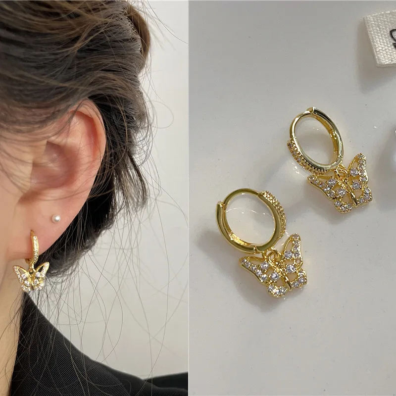 Elegant Sparkling Diamond-Encrusted Hoop Earrings Fashionable Luxury Accessory for Women Sweet Miniature Ear Jewelry