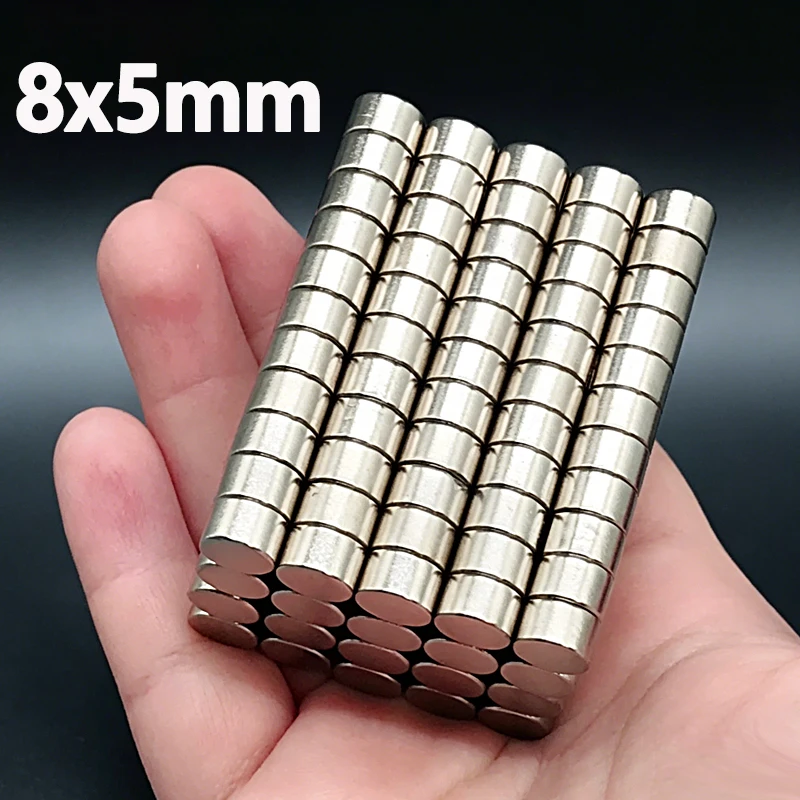 Imán de neodimio N35 de 8x5 mm, imanes magnéticos permanentes de NdFeB, accesorio de 8*5 mm, 5-100 unidades, imán de neodimio fuerte de forma redonda para nevera, oficina, bricolaje