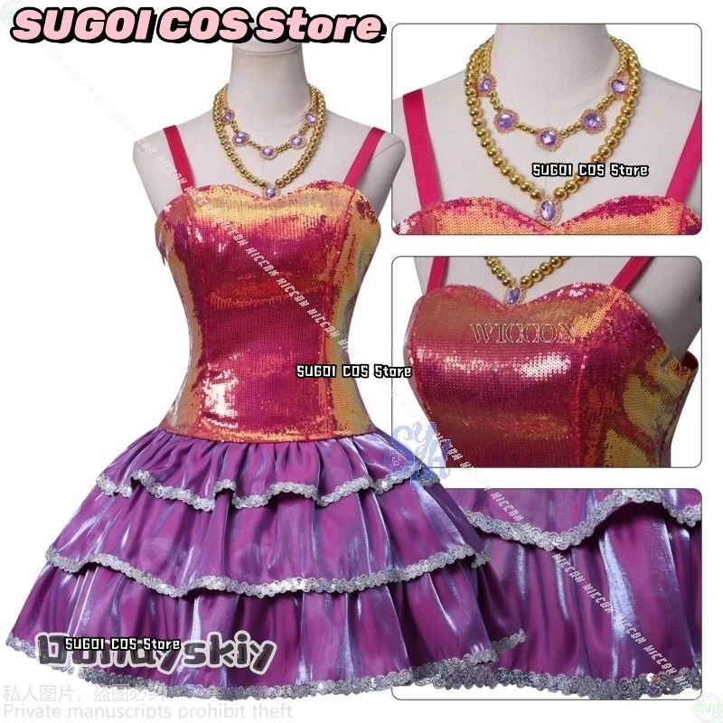 Jirai Kei Girls Lolita Halloween Cos Anime Dream Movie Houseeee Cosplay Fashion Hot Pink Mini Sling Top Sparkling Cake Dress Y2K