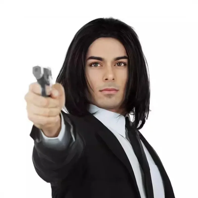 Man Medium Wig Stage Play Erform Clothing Prop Hair Accessories Movie Character Vincent Vega Character Hairstyle Head Cover