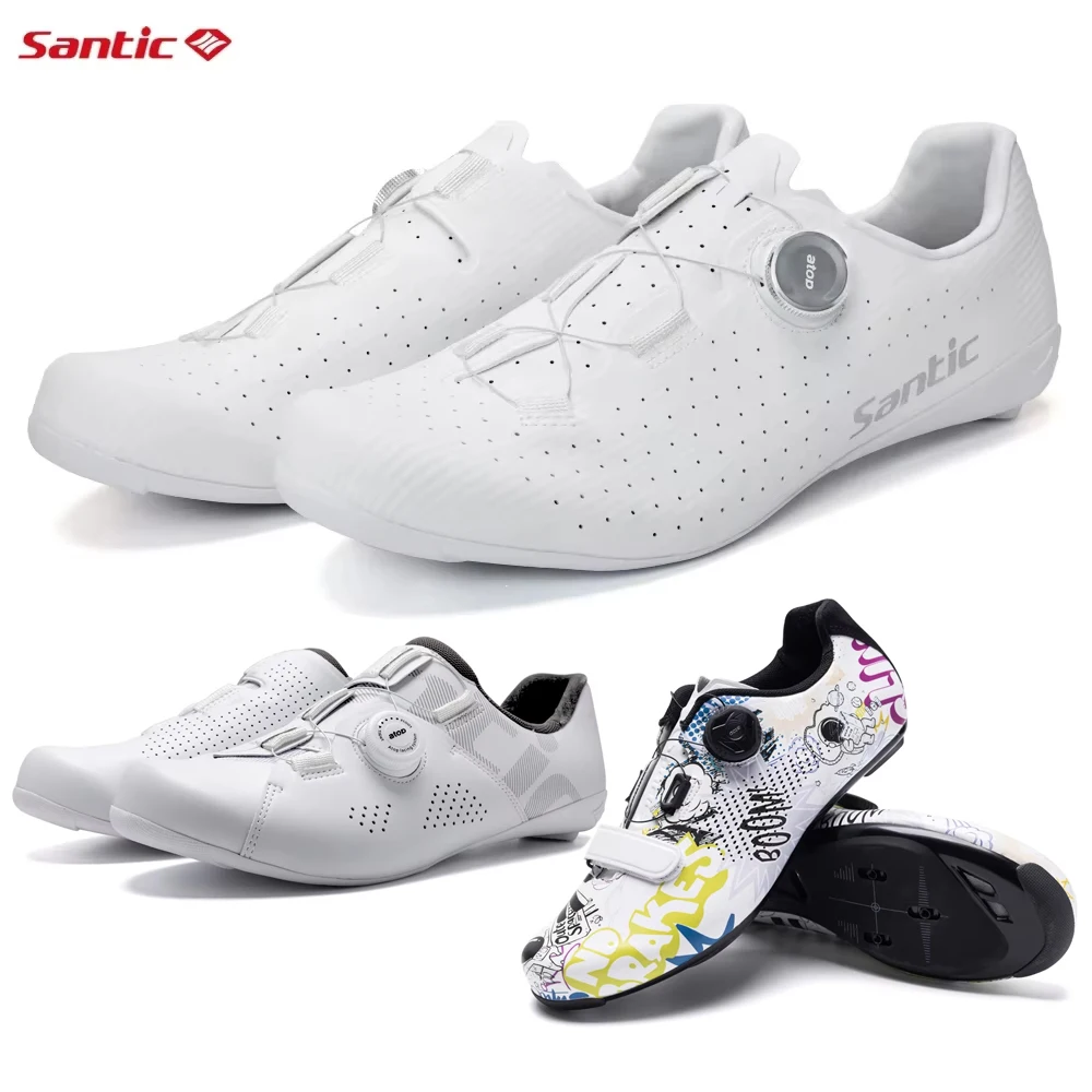 Santic Men\'s Lock Road Bike Shoes Women\'s Outdoor Riding Cycling Shoes TPU Nylon Sole Adjustable Auto-Lock Men Bicycle Sneakers