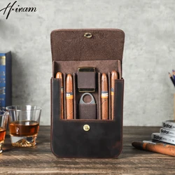 Luxury Humidor 4 Slots Cigar Box Portable Travel Cowhide Leather Case for Clutter Lighter Smoking Accessories Fisheye Buckle