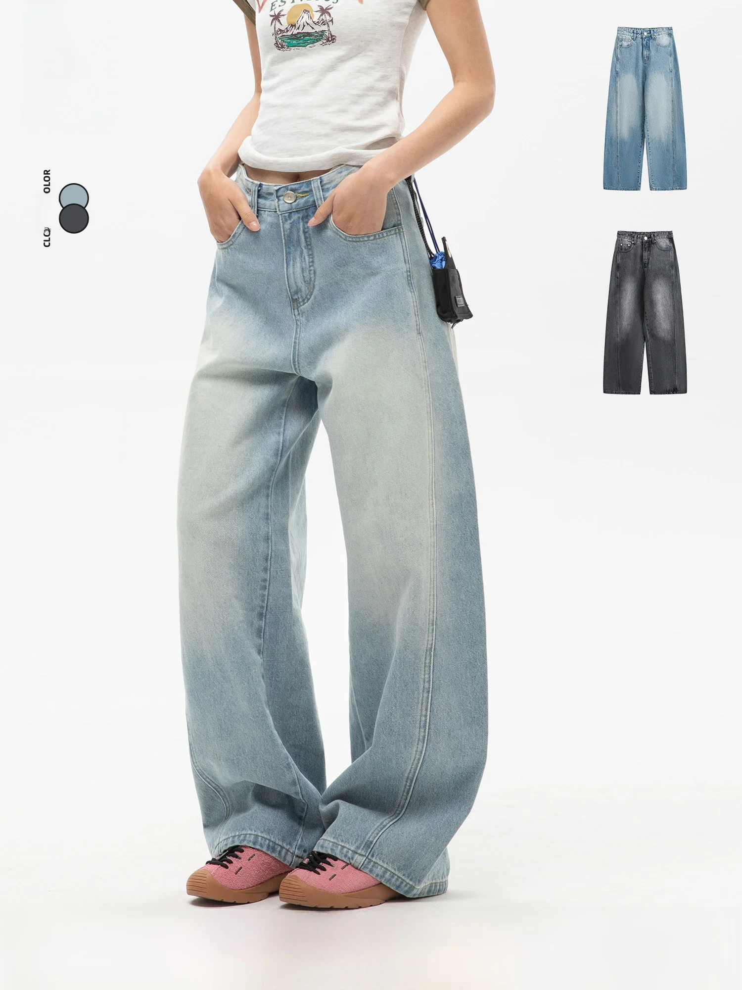 

OWOX Casual Waed Straight Leg Denim Jeans Loose Wide Leg Long Pants Ice Blue Deconstructed Jeans Casual Loose Fit Jeans