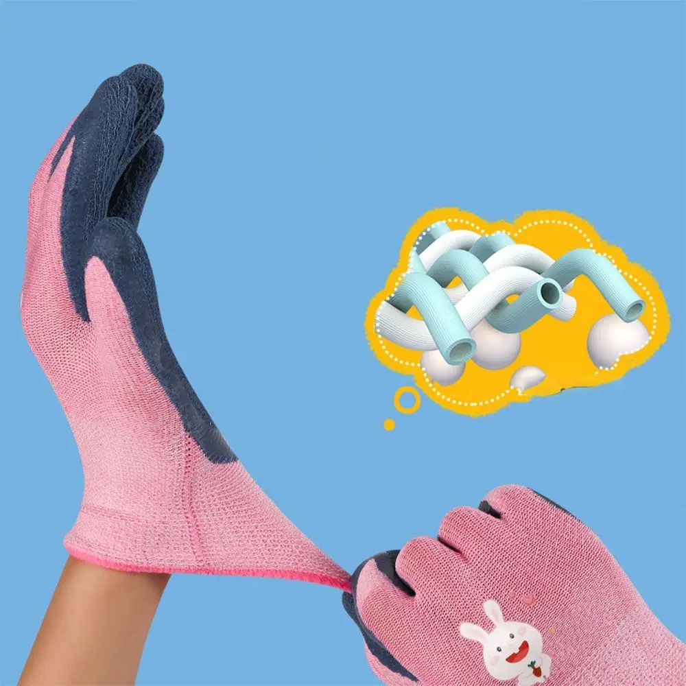 Cartoon Animal Kids Work Gloves Multi-purpose Pink Blue Yellow Gardening Glove Camping Wear Resistant Latex Coated Gloves